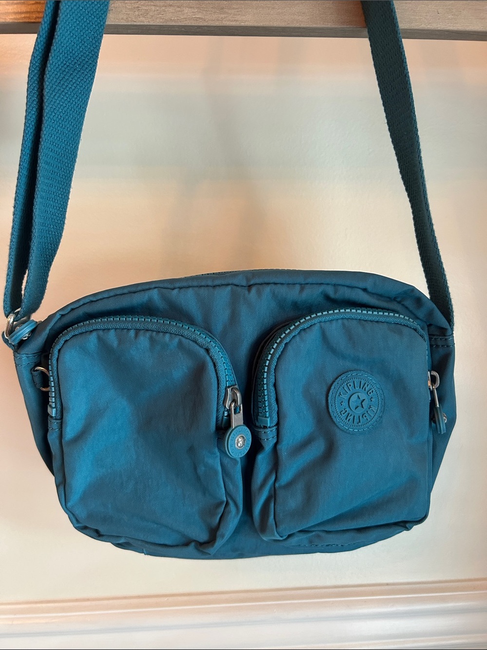 Kipling Teal Blue Crossbody Double-Pocket Bag